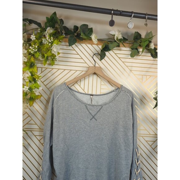 Free People Rope Crew Neck Sweatshirt Pullover Long Sleeve Grey Gray Size XSmall - Picture 3 of 8